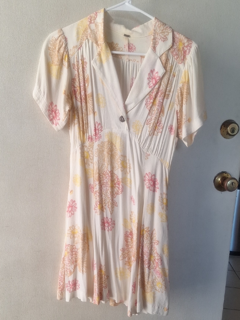 Free People Cream Floral Button-Front Mini Dress with Pink & Yellow Blooms